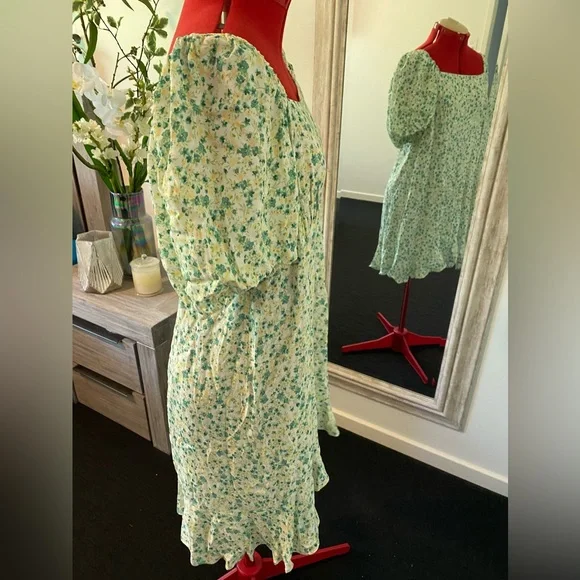 Size 16 ForeverNew Curve square neck puff sleeves dress in pistachio dit… - Picture 4 of 12